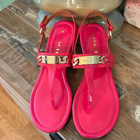 Coach Shoes - Coach Women's Pink Patent Leather Slingback Sandals like new